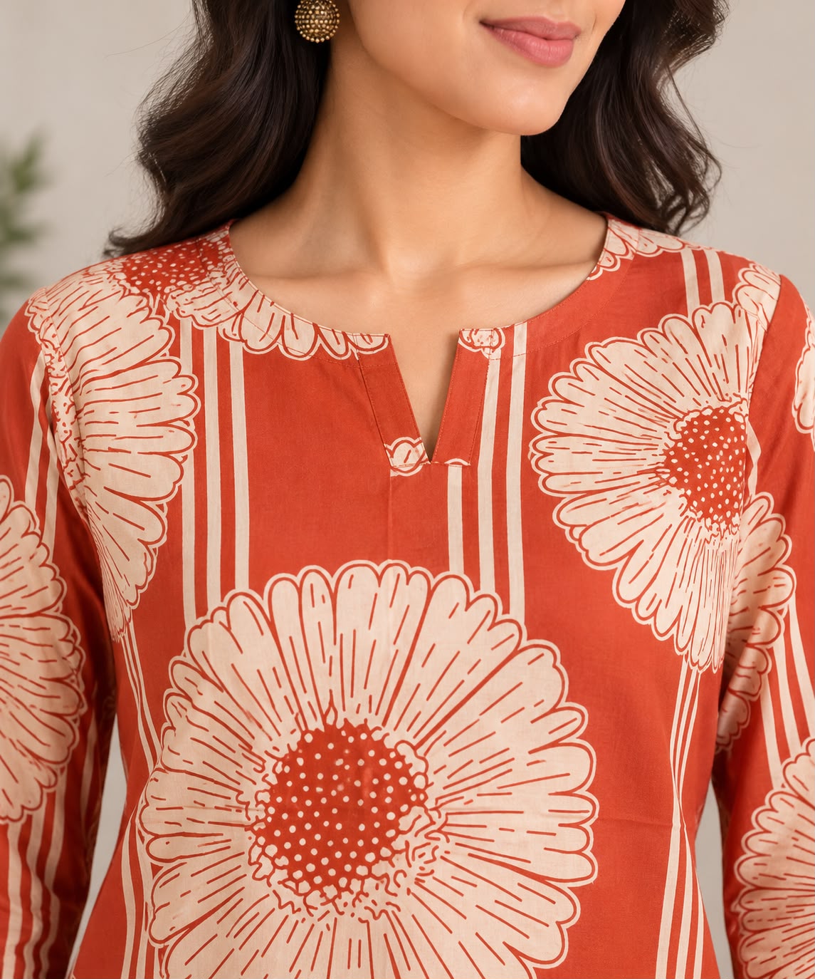 BLOOM STRIPE COTTON TUNIC (ORANGE)