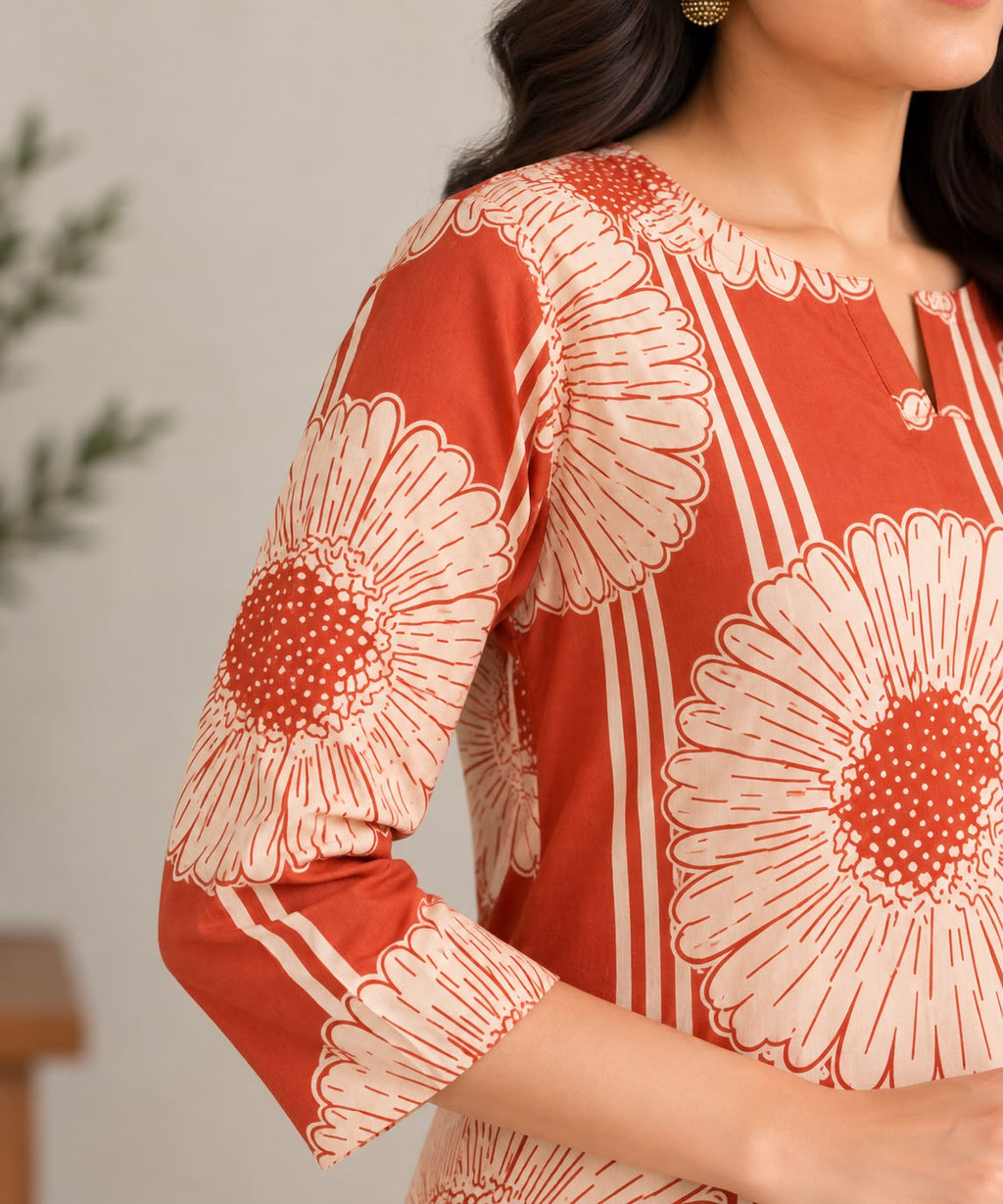BLOOM STRIPE COTTON TUNIC (ORANGE)