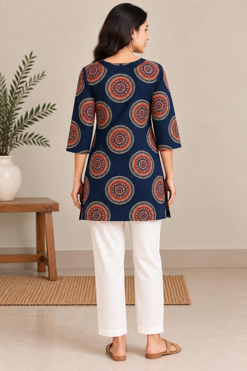 INDIGO MOSAIC COTTON TUNIC (BLUE)