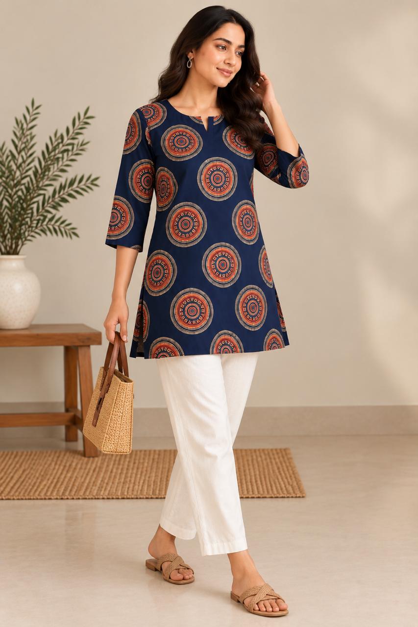 INDIGO MOSAIC COTTON TUNIC (BLUE)