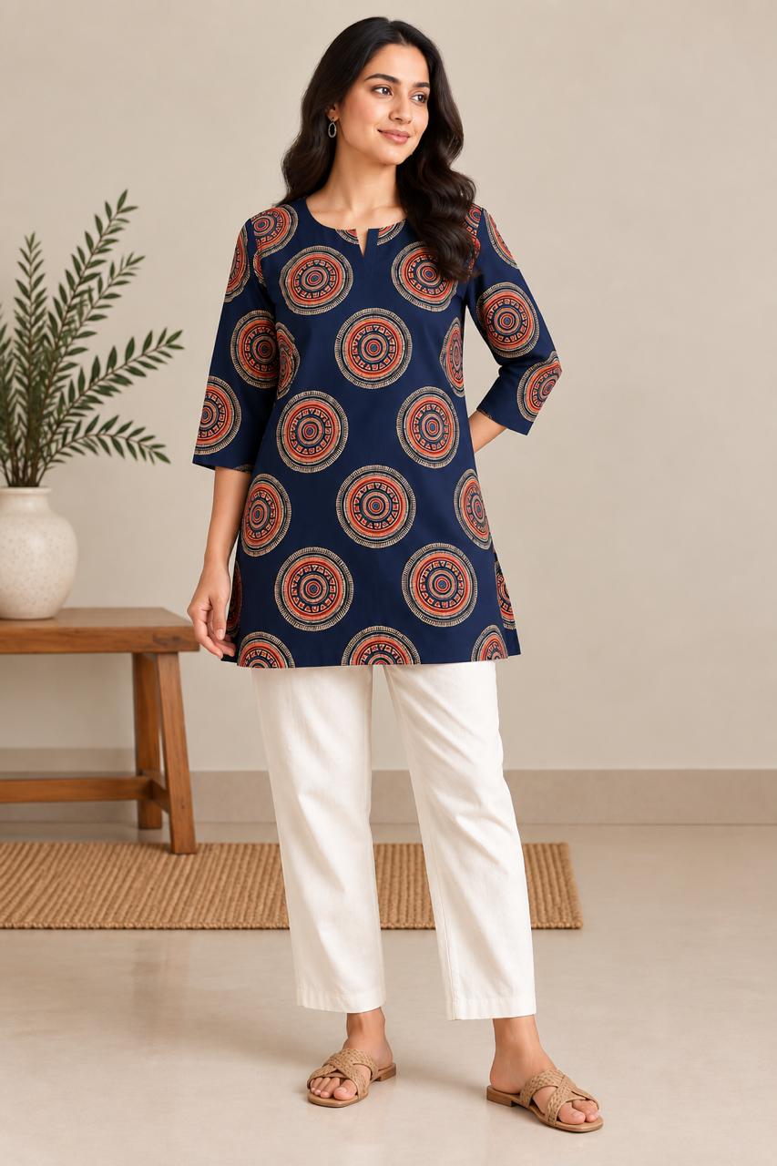 INDIGO MOSAIC COTTON TUNIC (BLUE)