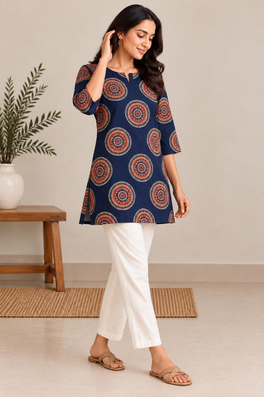INDIGO MOSAIC COTTON TUNIC (BLUE)